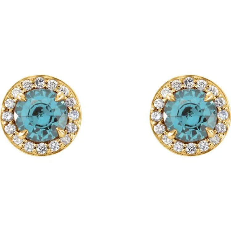 14K Yellow 4 mm Natural Aquamarine & 1/10 CTW Natural Diamond Earrings