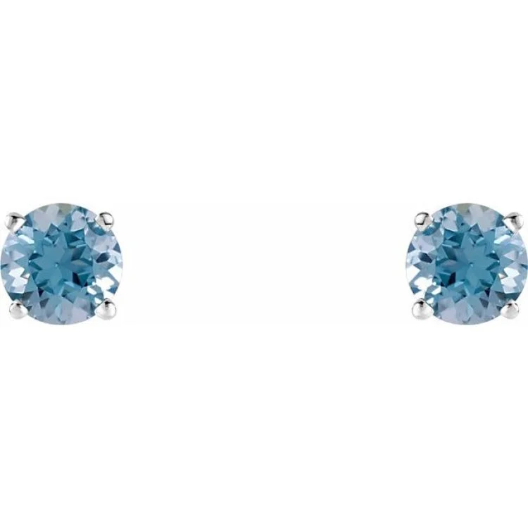 14K White 5 mm Natural Aquamarine Stud Earrings with Friction Post