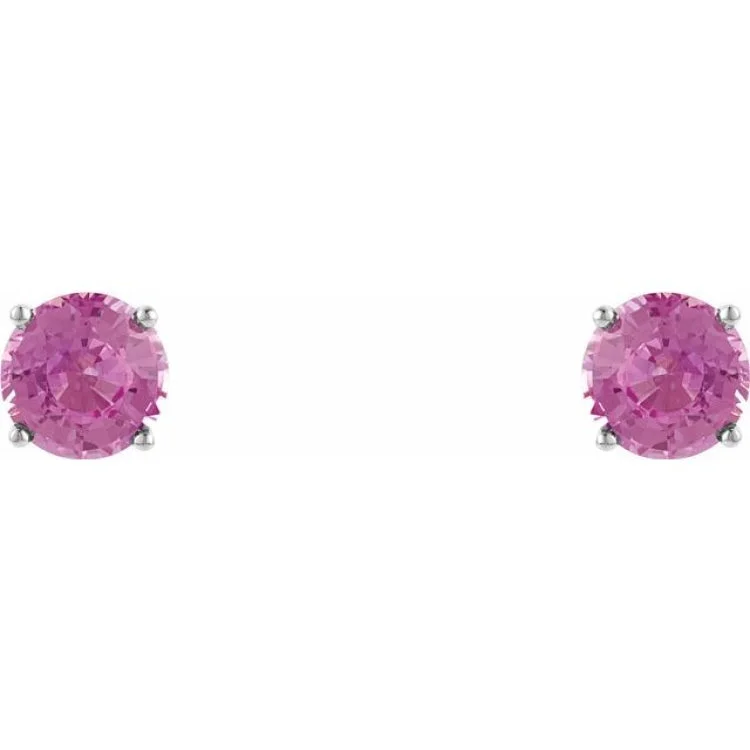 14K White 5 mm Natural Pink Sapphire Stud Earrings with Friction Post