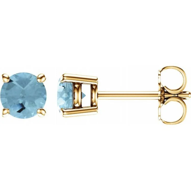 14K Yellow 5 mm Natural Aquamarine Stud Earrings with Friction Post