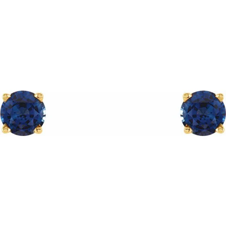 14K Yellow 5 mm Natural Blue Sapphire Stud Earrings with Friction Post