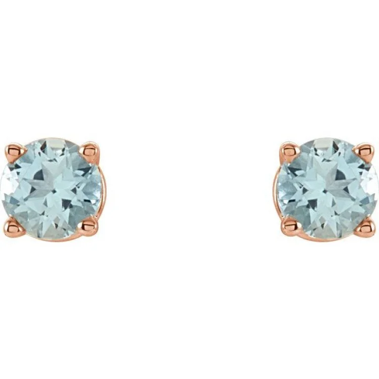 14K Rose 2.5 mm Natural Aquamarine Stud Earrings with Friction Post