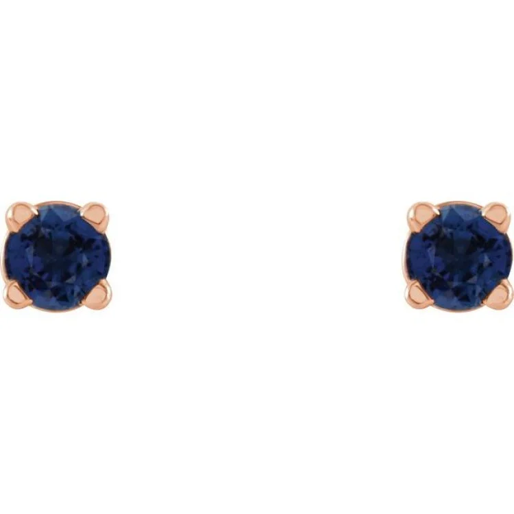 14K Rose 2.5 mm Natural Blue Sapphire Stud Earrings with Friction Post