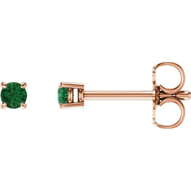 14K Rose 2.5 mm Natural Emerald Stud Earrings with Friction Post