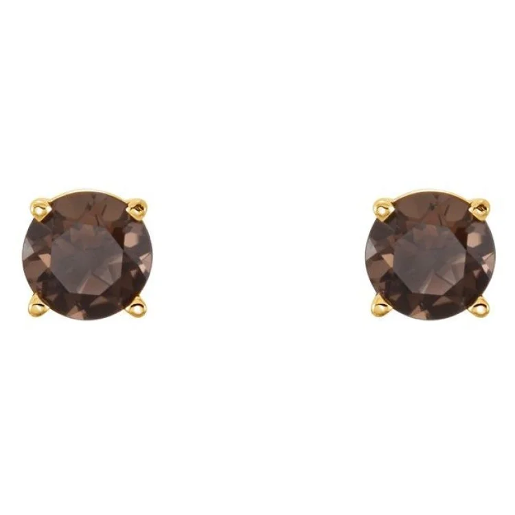 14K Yellow 5 mm Natural Smoky Quartz Stud Earrings with Friction Post