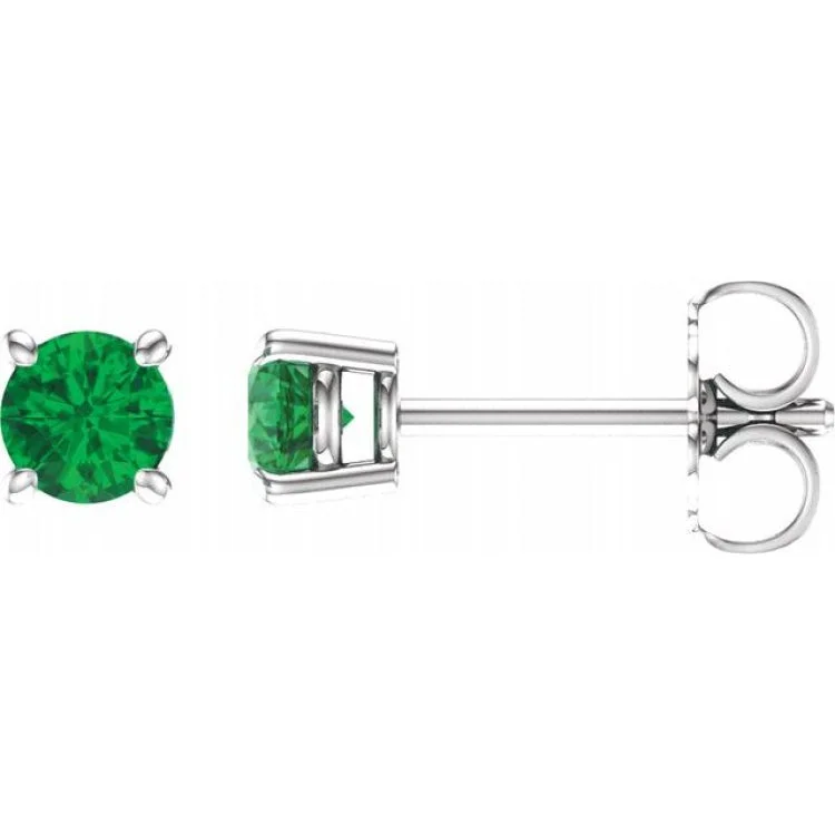 14K White 4 mm Lab-Grown Emerald Stud Earrings with Friction Post