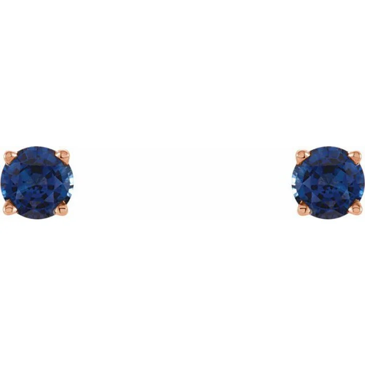 14K Rose 4 mm Lab-Grown Blue Sapphire Stud Earrings with Friction Post