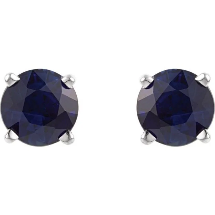 14K White 5 mm Lab-Grown Blue Sapphire Stud Earrings with Friction Post