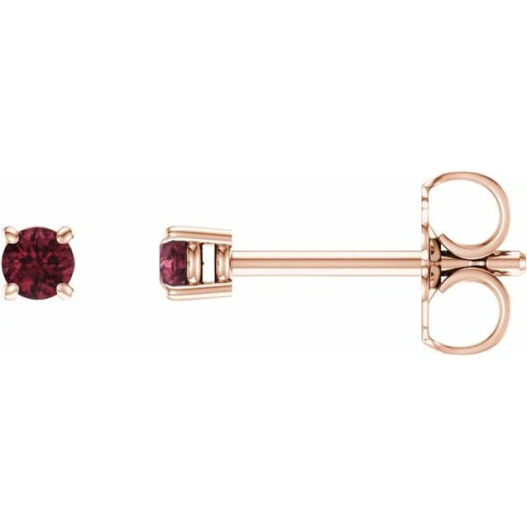 14K Rose 2.5 mm Natural Mozambique Garnet Stud Earrings with Friction Post