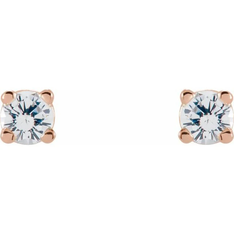 14K Rose 2.5 mm Natural White Sapphire Stud Earrings with Friction Post