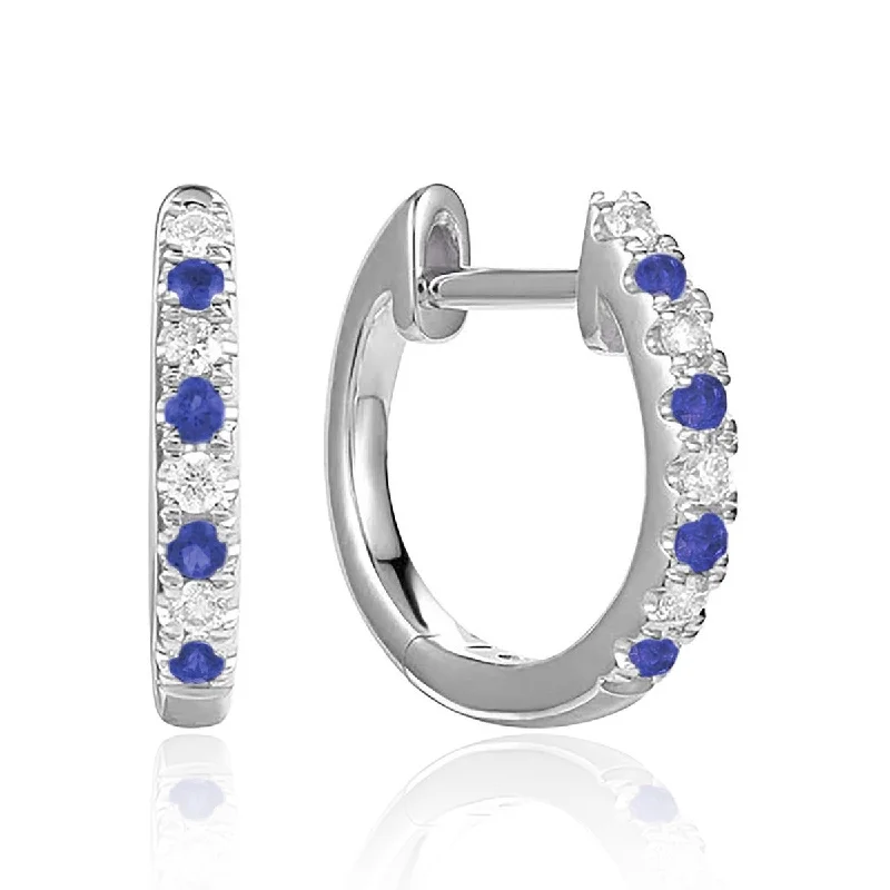 Sapphire & Diamond 14K White Gold Huggie Hoop Earrings