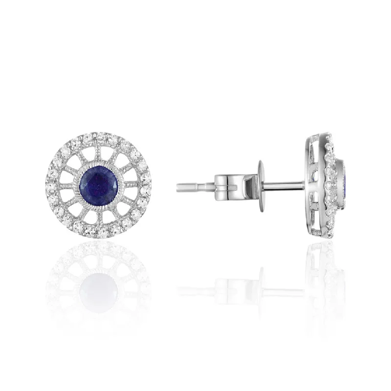 Sapphire & Diamond Halo 14K White Gold Spoke Stud Earrings