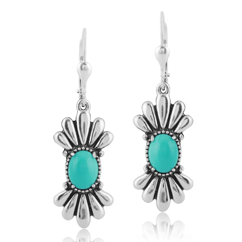 Sterling Silver Kingman Turquoise Fan Design Dangle Earrings