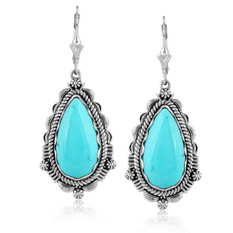 Sterling Silver Kingman Turquoise Pear-Shaped Dangle Earrings