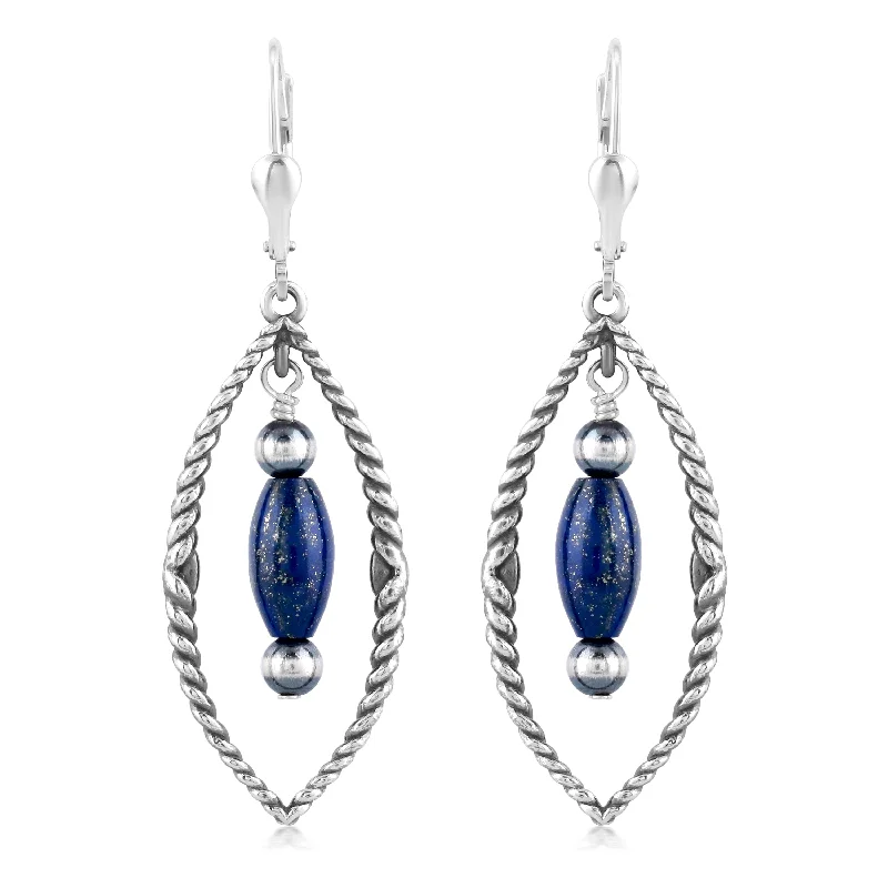 Sterling Silver Marquise Lapis Dangle Earrings