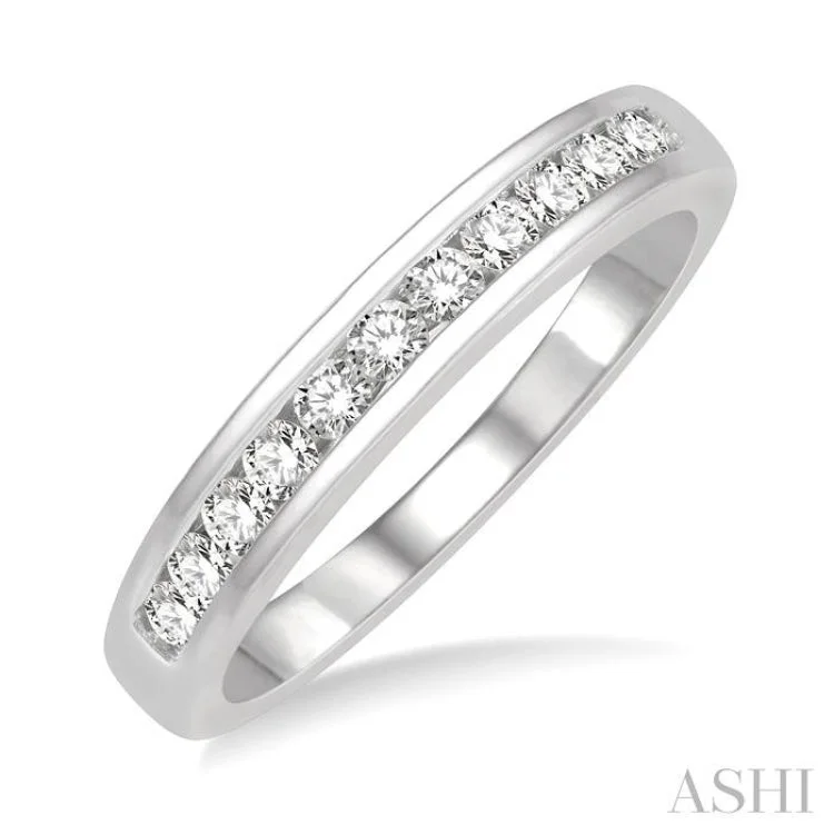 1/3 ctw Channel Set 11 Stone Round Cut Diamond Wedding Band in 14K White Gold