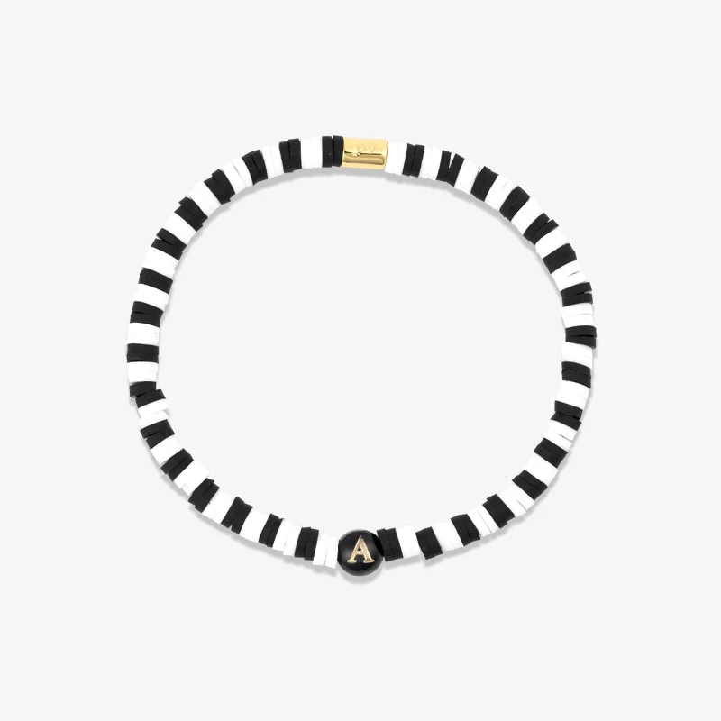 Black and White Alphabet Stretch Bracelet