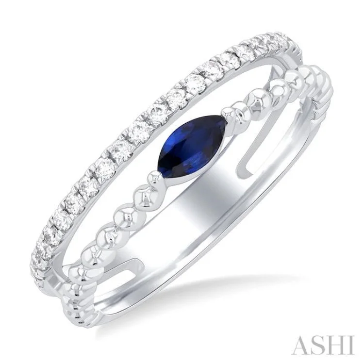 5X2.5MM Marquise Shape Sapphire and 1/5 ctw Single Cut Diamond Precious Split Twin Ring in 10K White Gold