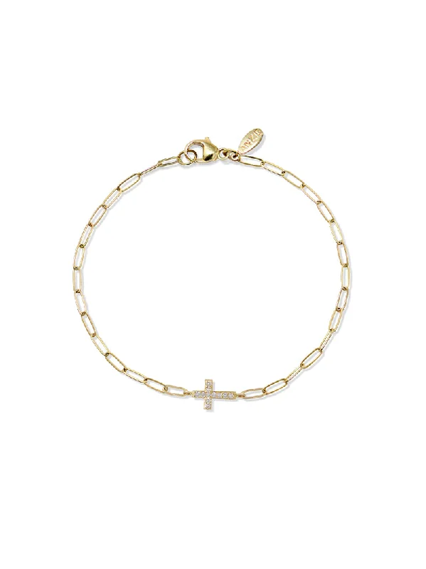 Love Letter Pavé Cross Mini Paperclip Bracelet