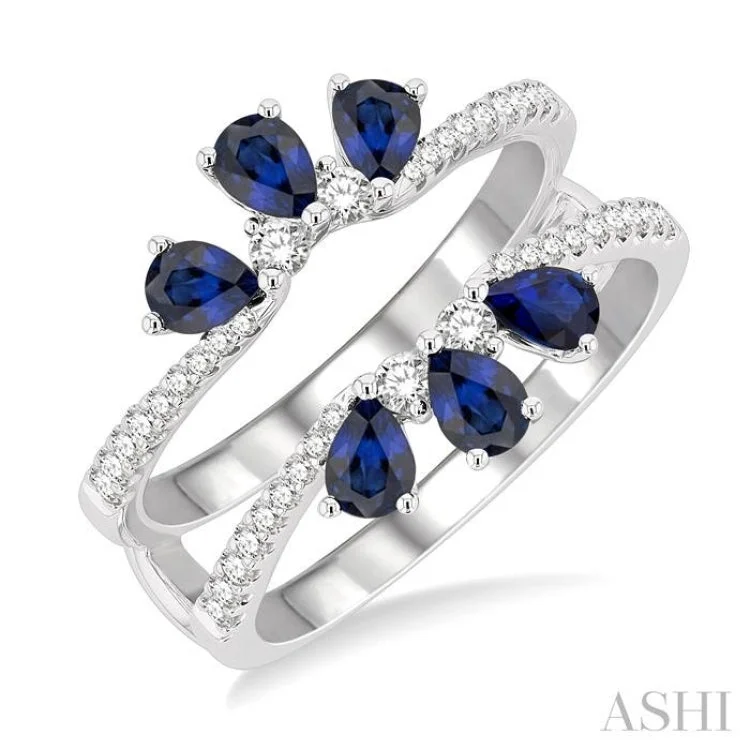 3/8 ctw Pear Cut 4x3MM Sapphire and Round Cut Diamond Insert Ring in 14K White Gold