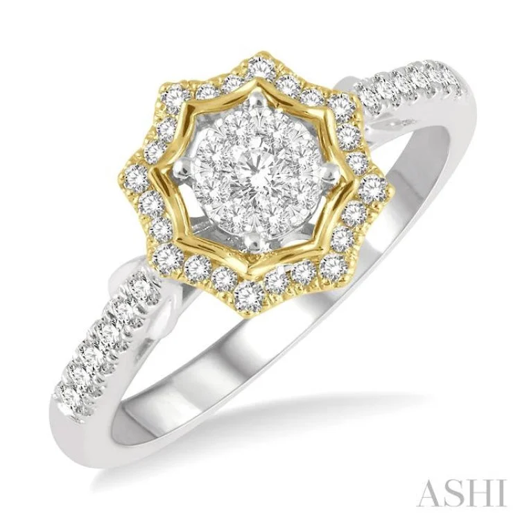 1/3 ctw Star Shape Lovebright Round Cut Diamond Ring in 14K White and Yellow Gold