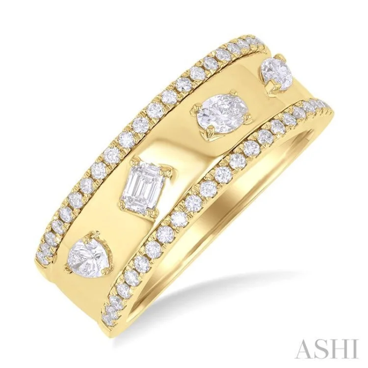 5/8 ctw 4-Stone Mixed Shape Diamond Wide Fashion Band in 14K Yellow Gold