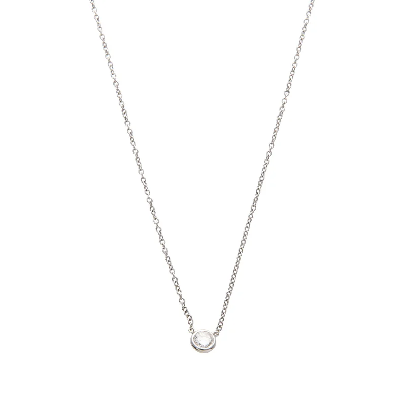 0.96ct Diamond Solitaire Bezel 14K White Gold Necklace