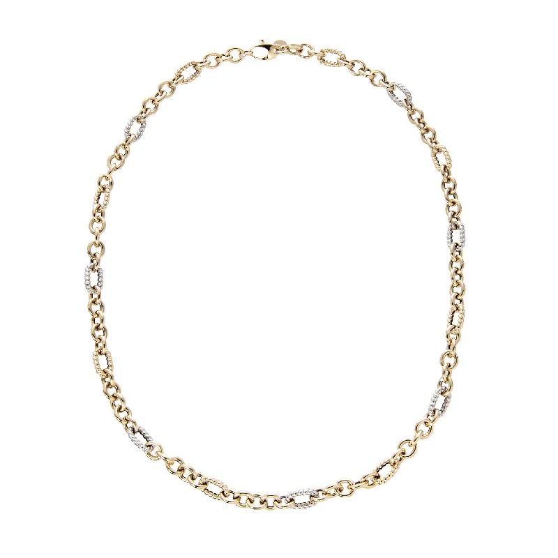 14K Gold Two Tone Italian Rope Oval Link Necklace