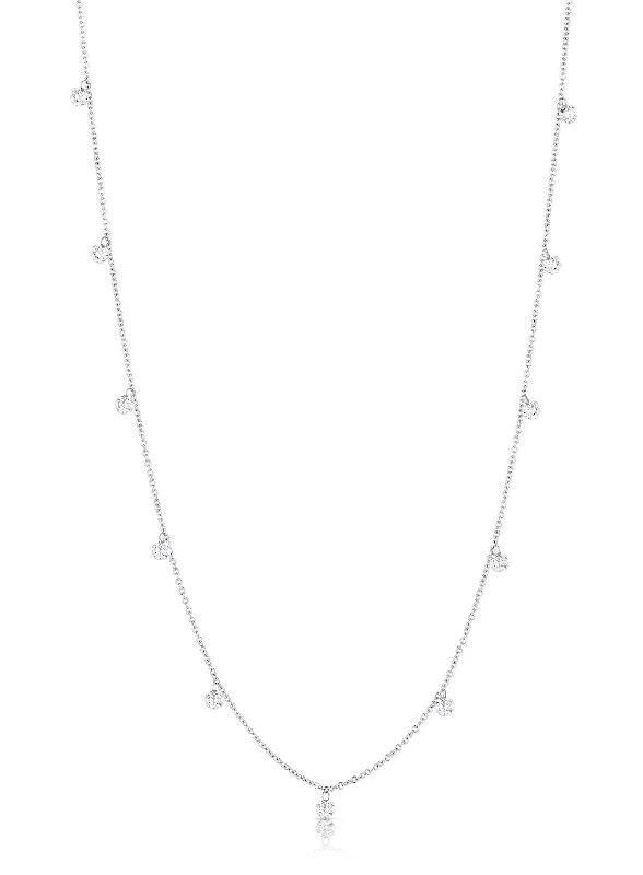 14K White Gold Round Laser Drilled Diamond Necklace