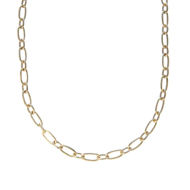 14K Yellow Gold Italian Mixed Oblong Oval Link Necklace