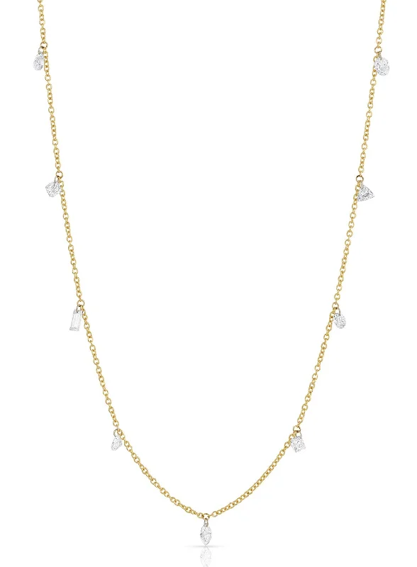 14K Yellow Gold Mixed Laser Drilled Diamond Necklace