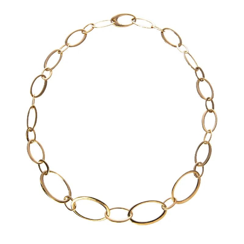 18K Yellow Gold Italian Graduated Large Oval Link Necklace