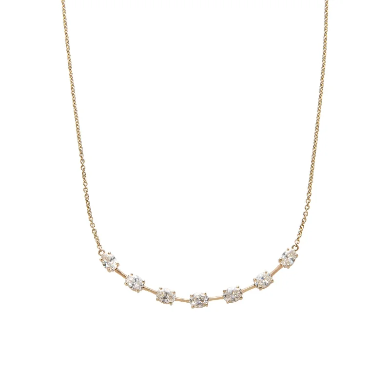 2.42ct Oval Diamond 7 Station 14K Yellow Gold Necklace