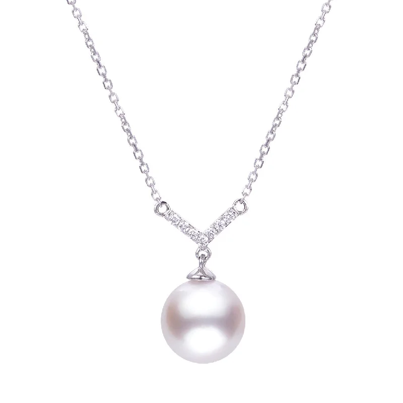 8mm Akoya Pearl & Diamond V 14K White Gold Necklace