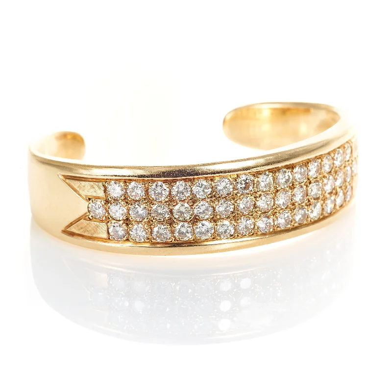 6 Carat Vintage Diamond Bracelet Cuff in 18k Yellow Gold