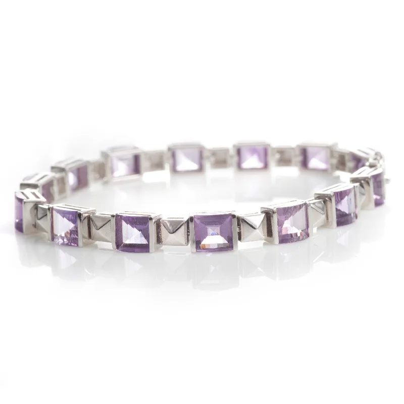 Custom-Made Amethyst and 14k White Gold Tennis Bracelet