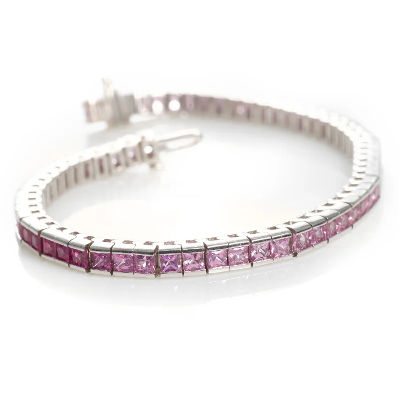 Pink Sapphire and 14k White Gold Tennis Bracelet