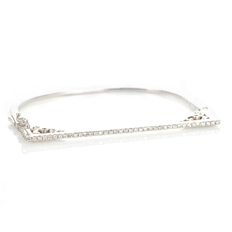 Custom-Made Geometric Diamond Bangle Bracelet in 14k White Gold