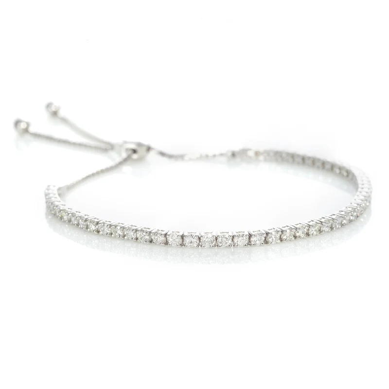 14k White Gold Diamond Bracelet with Adjustable Toggle Clasp