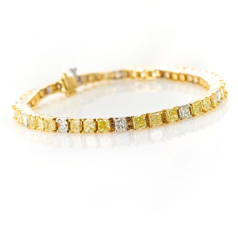 14k Yellow Gold Natural Yellow and White Diamond Tennis Bracelet