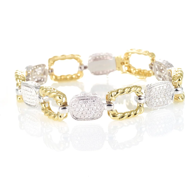 2-Tone Yellow and White Gold Pave Diamond Bracelet