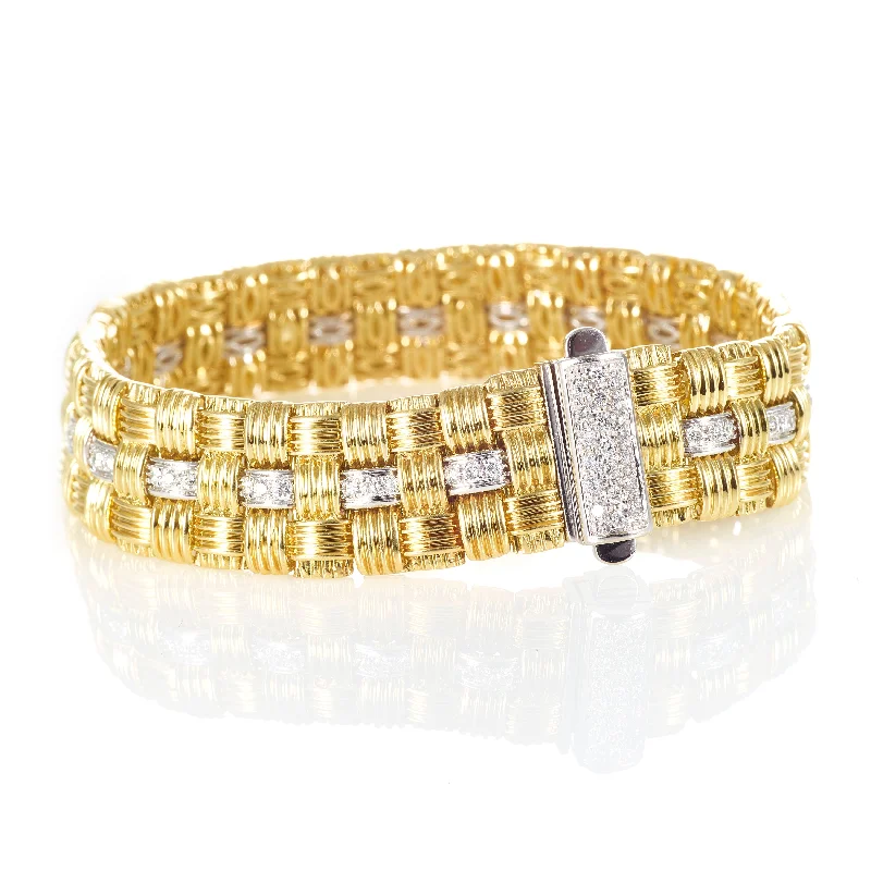 Vintage 18K Yellow Gold and Platinum Bracelet with Pave Diamonds