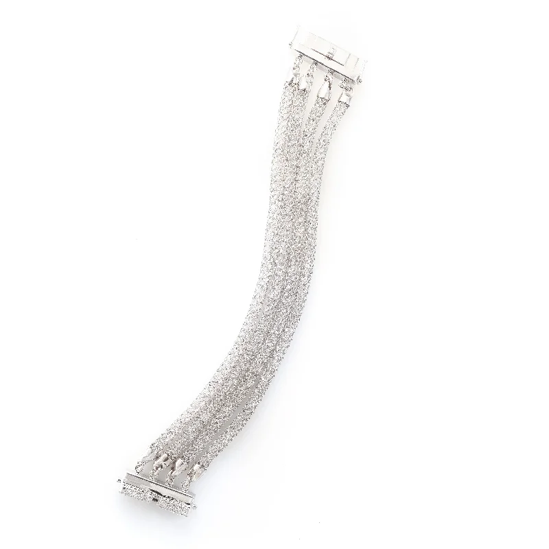 18K White Gold Multi Strand Mesh Bracelet Loaded with Diamonds