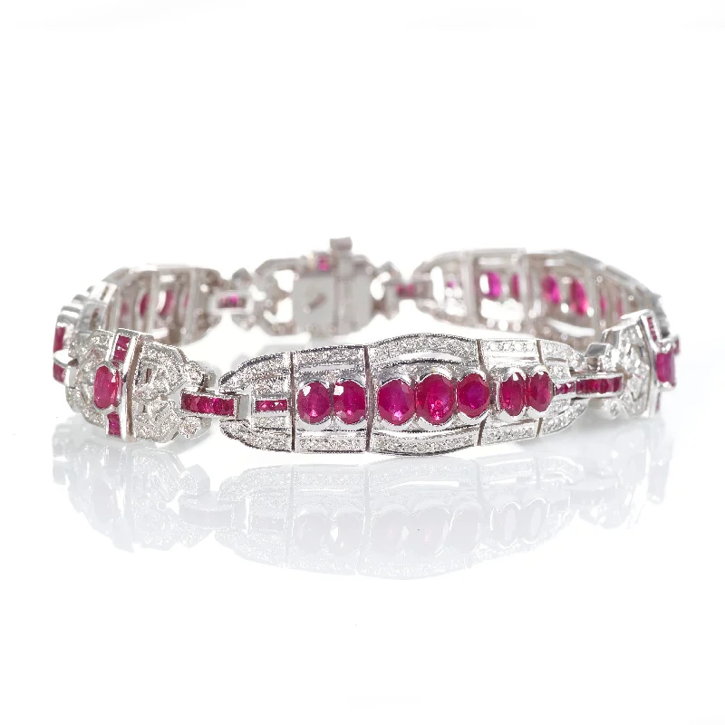 Estate Burmese Ruby and Diamond Bracelet in 18K White Gold