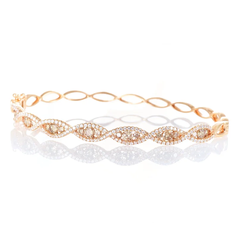 18K Rose Gold Champagne Diamond Twist Bangle Bracelet