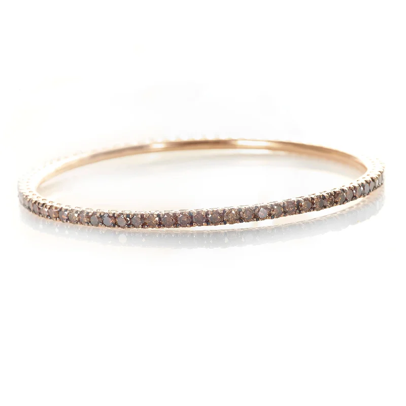 14K Rose Gold Round Champagne Diamond Bangle Bracelet