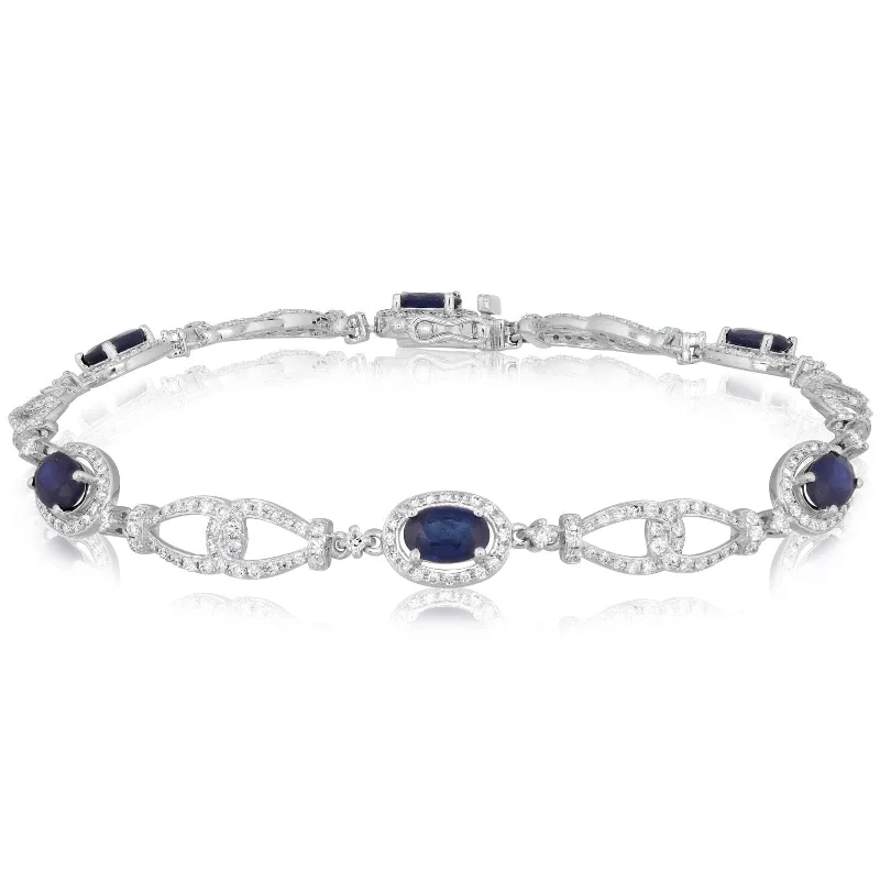 Blue Oval Sapphire & Diamond Bracelet