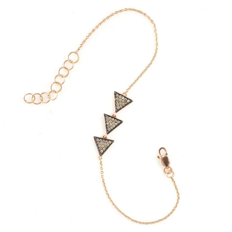 Champagne Diamond Triple Triangle Bracelet in 14k Rose Gold