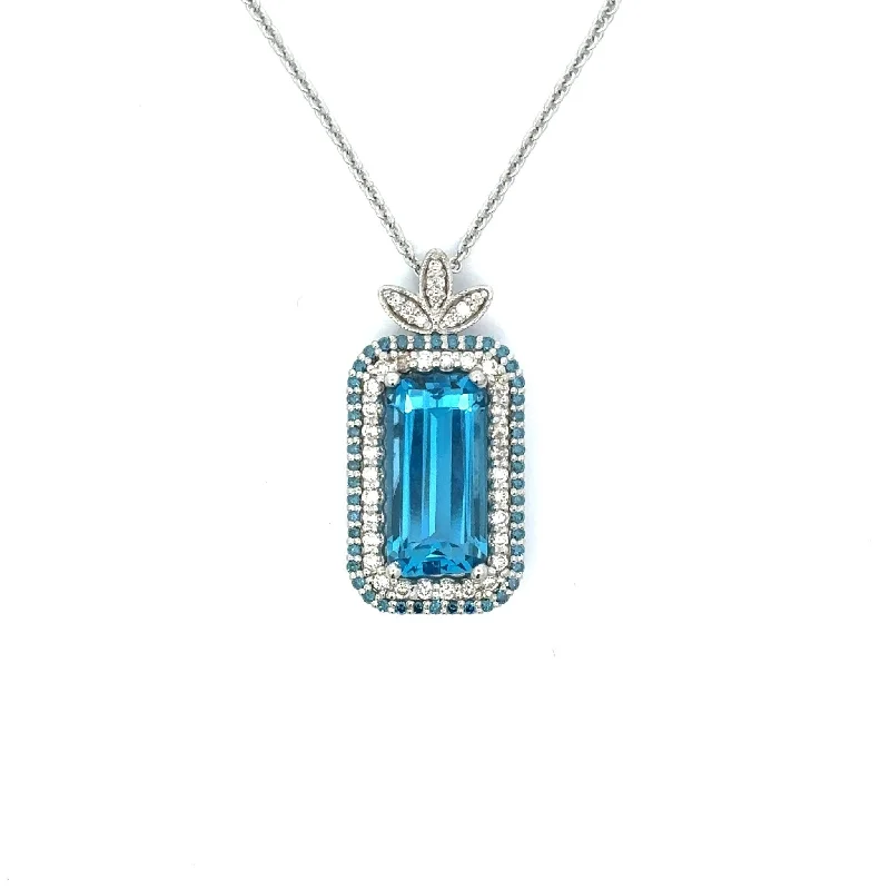 Blue Topaz, Blue Diamond, and Diamond Necklace