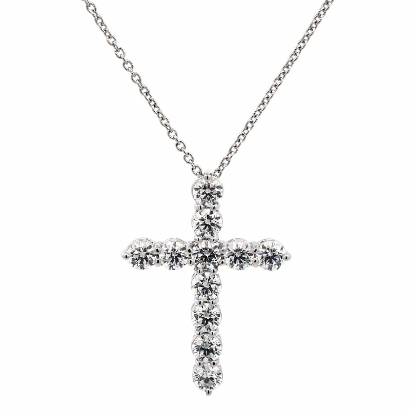 Platinum Diamond Cross Pendant 16-18" Necklace